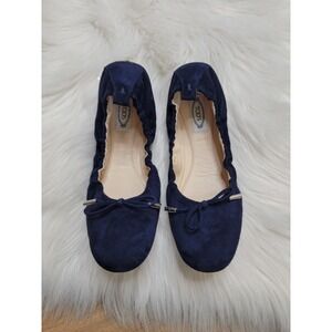 Tod's Bow Ballet Flats Blue Suede Women's Size EU 38 US Size 8 $545